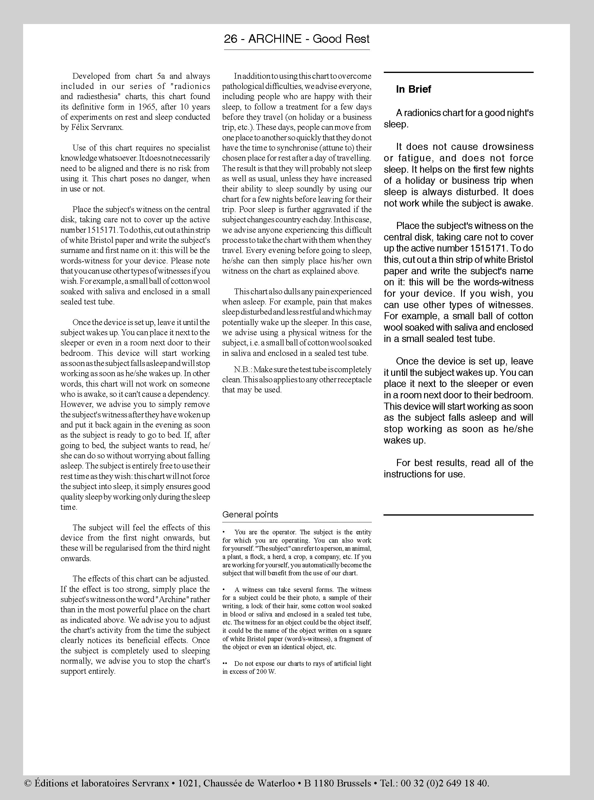 N° 26 - ARCHINE - Bon repos: NOTICE ANGLAISE ONLY – Editions Servranx