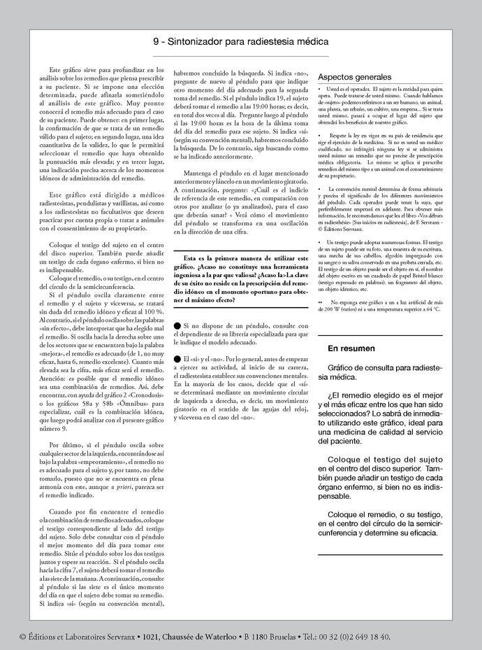 N° 09 - Syntoniseur pour radiesthésie médicale: NOTICE ESPAGNOLE SOLAMENTE